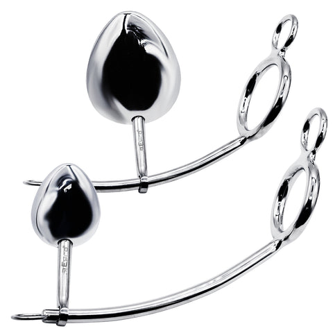 LeLuv Eyro Stainless Steel Adjustable 32mm-64mm Cock Ring Tailgater w/ Optional 25mm-70mm Anal Egg Fitting - Choose Ring and Fitting Size
