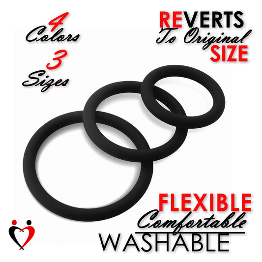 Thin Round Smooth Cock Ring 3-Pack 32mm (1.2"), 40mm (1.6") and 50mm (1.9")