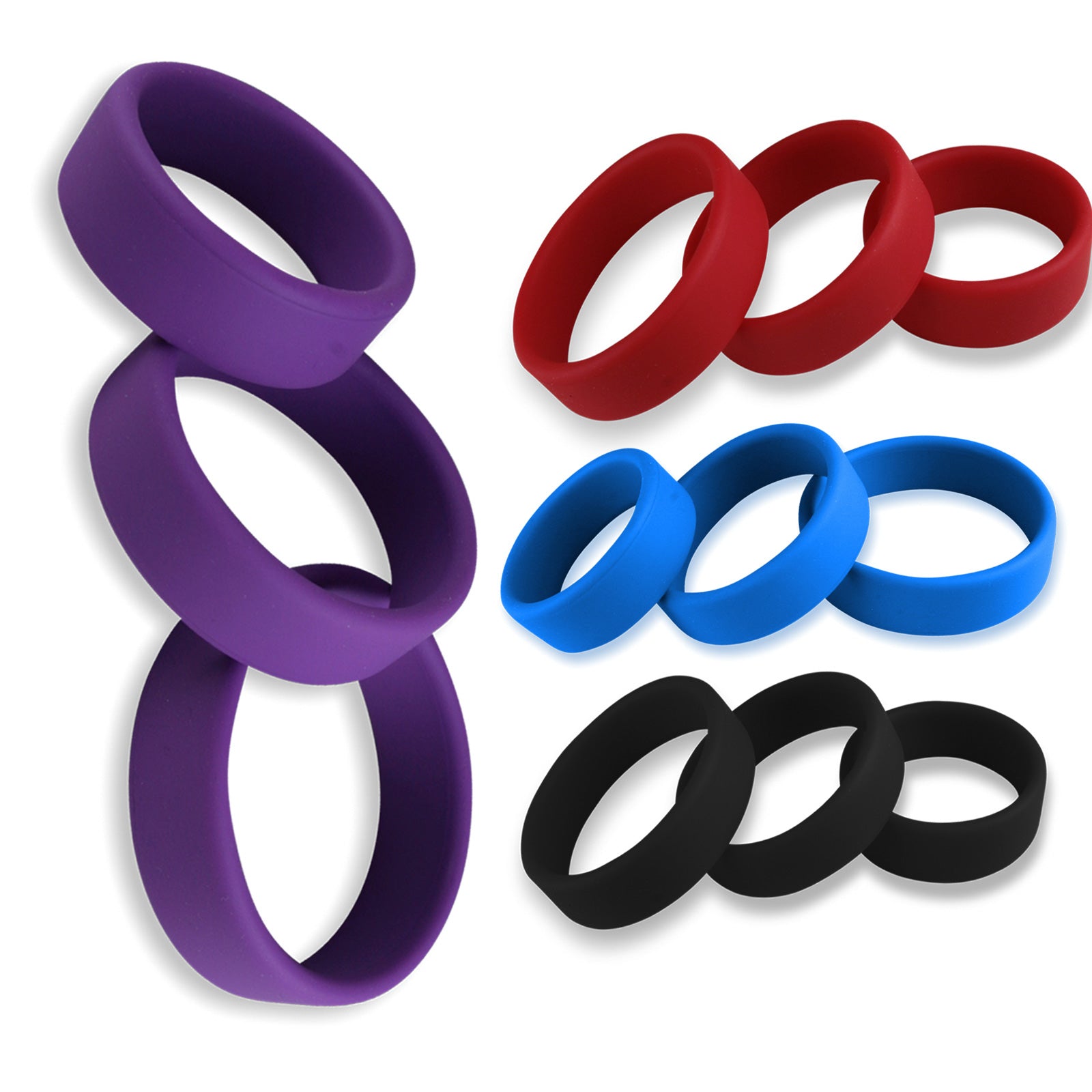 LeLuv Flat Band-Style Cock Ring 3-Pack - 38mm (1.5"), 43mm (1.7") and LeLuv Flat Band-Style Cock Ring 3-Pack - 38mm (1.5"), 43mm (1.7") and