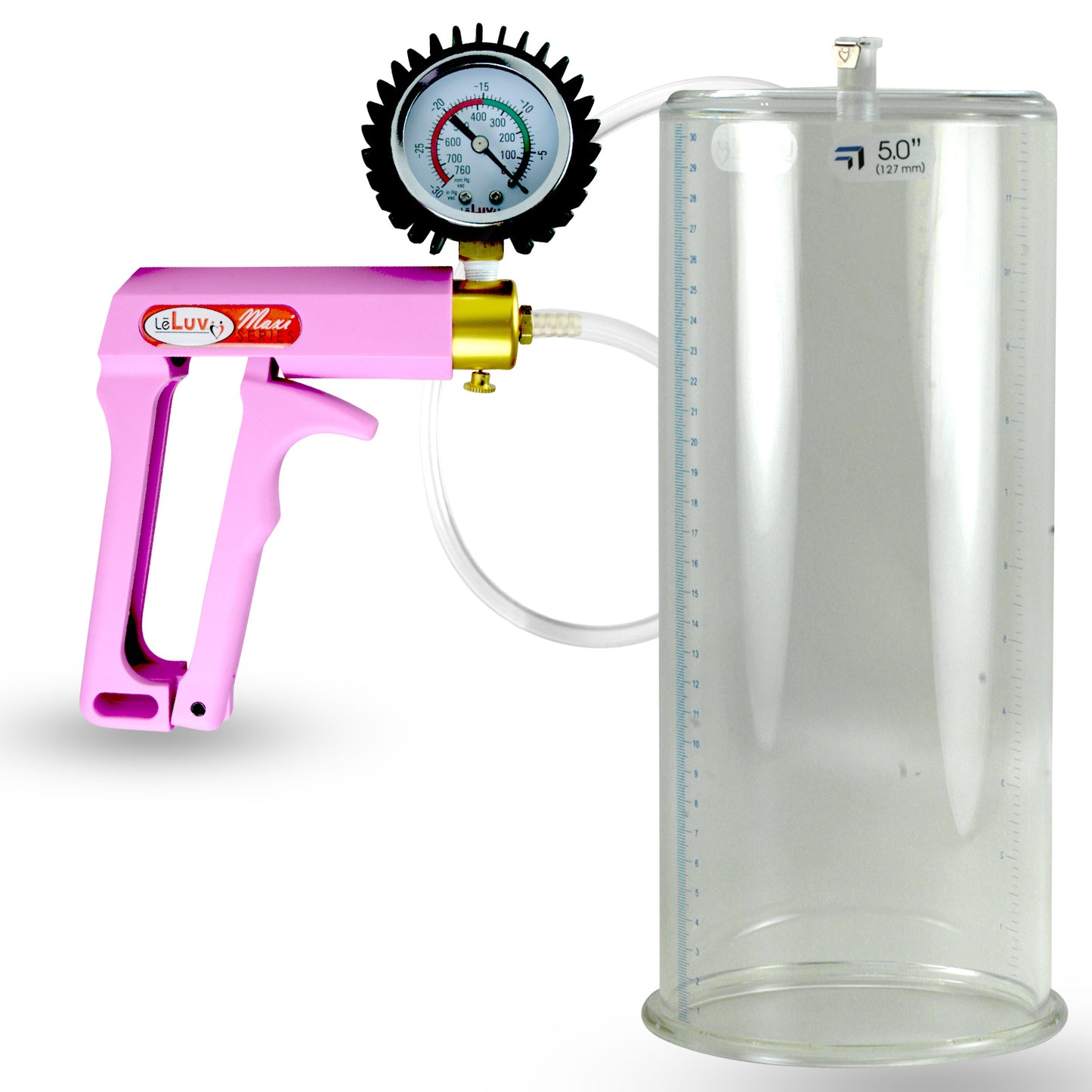 Maxi Pink Penis Pump + Protected Gauge - 12" x 5.00" Cylinder