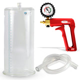Maxi Red Handle Clear Hose | Penis Pump + Protected Gauge | 9" x 4.10" Cylinder