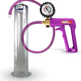 MAXI Purple Penis Pump with Premium Hose with Gauge & Cover 12" Length x 2.25" Diameter Wide Flange Cylinder
