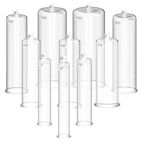 Replacement Penis Pump Cylinder with Round Flange | 9" or 12" Length, 1.35"-5.0" Diameter