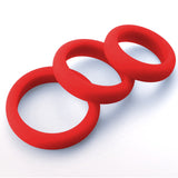 Flat Inside Smooth Silicone Cock Ring 3 Pack - 36mm/41mm/45mm Red