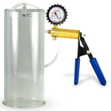 Ultima Brass Blue Rubber Grip, Clear Hose | Penis Pump + Protected Gauge | 12" x 5.00" Cylinder 