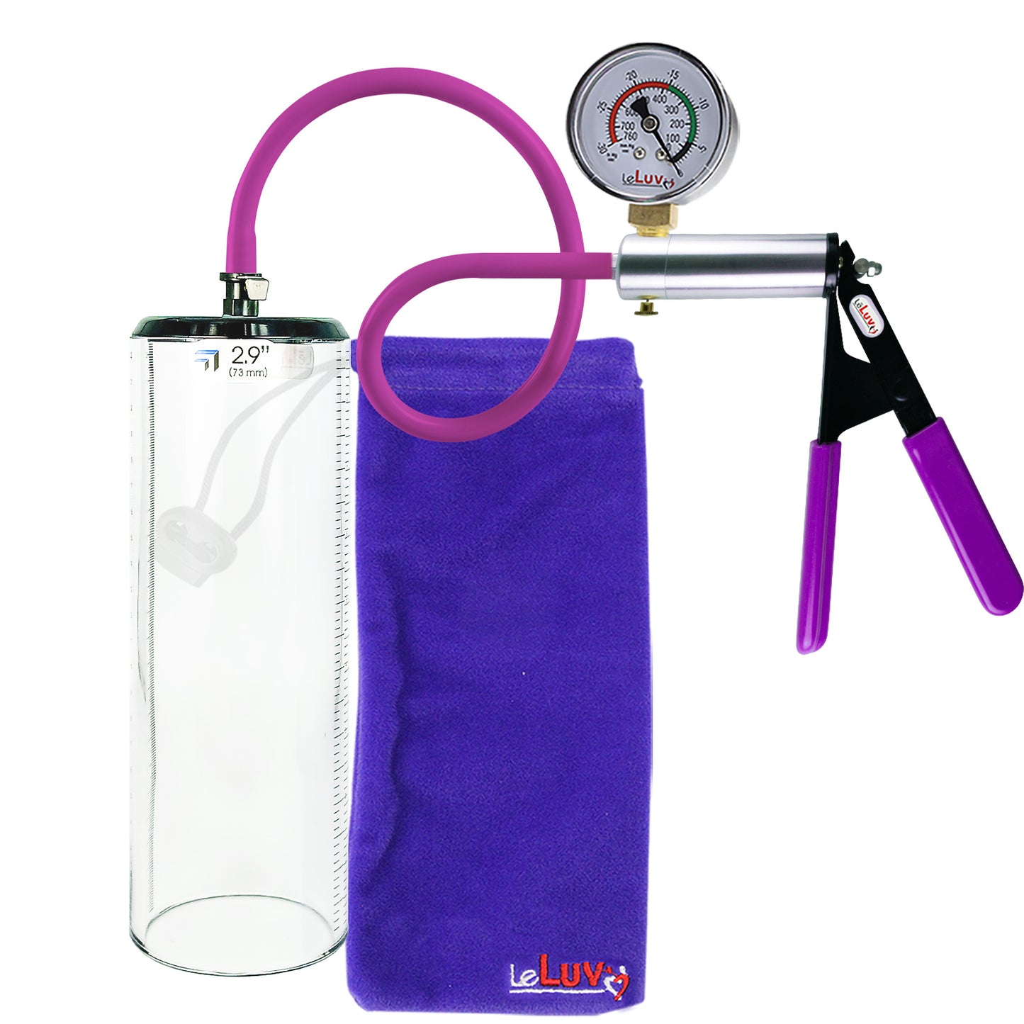 Ultima Silver Purple Penis Pump | Rubber Grip, Silicone Hose + Gauge | 9" x 2.9" Thick-Walled Cylinder