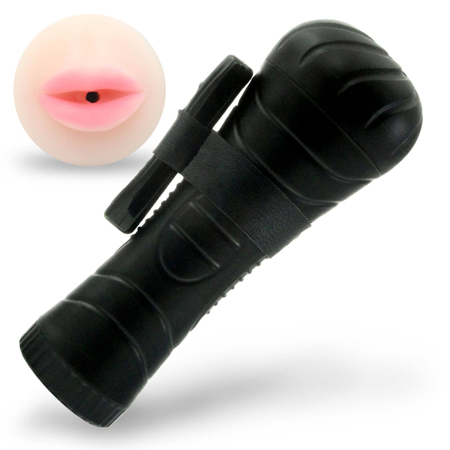 Compact Vibrating Male Masturbator Handheld Realistic MOUTH Texture in Black Case