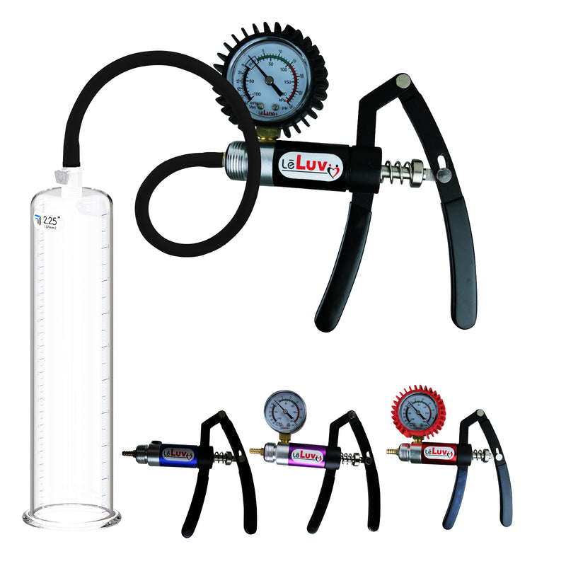 LeLuv Primo Lite Penis Pump - Vacuum and Inflator Handle - Round Flange Cylinder Options