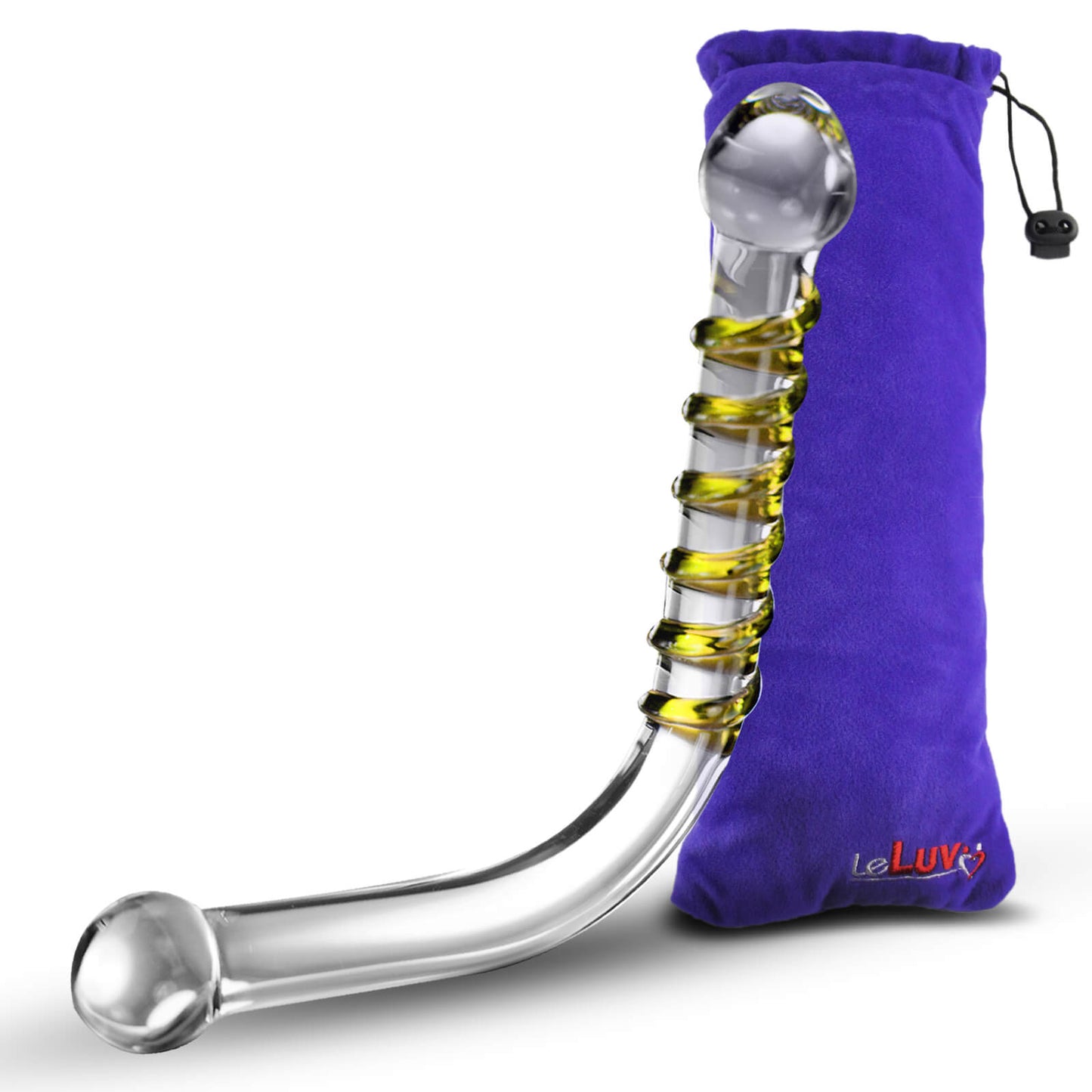 LeLuv Glass 90 Degree Wand Spinner Swirled Dildo