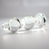 LeLuv Glass Clear Beaded Butt Plug with Wide Base
