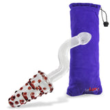 LeLuv Dildo Nubby Glass Anal Juicer Spinner Butt Plug Bundle with Premium Padded Pouch