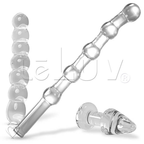 LeLuv Glass Clear Kink 3 Piece Gift Set Dildos & Butt Plug LeLuv Glass Clear Kink 3 Piece Gift Set Dildos & Butt Plug