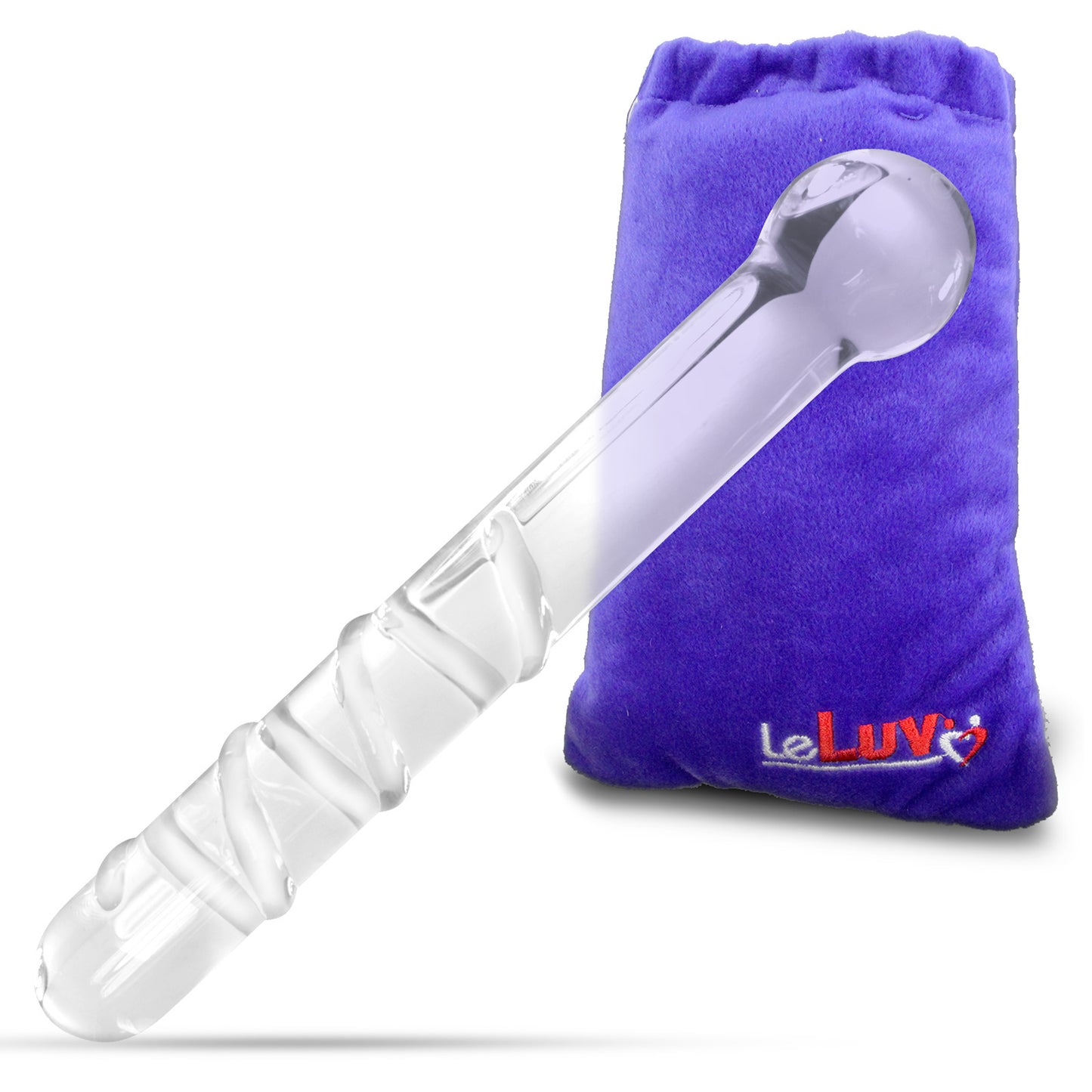 LeLuv Glass Dildo Clear Large Straight Shaft with Swirls and Round Handle