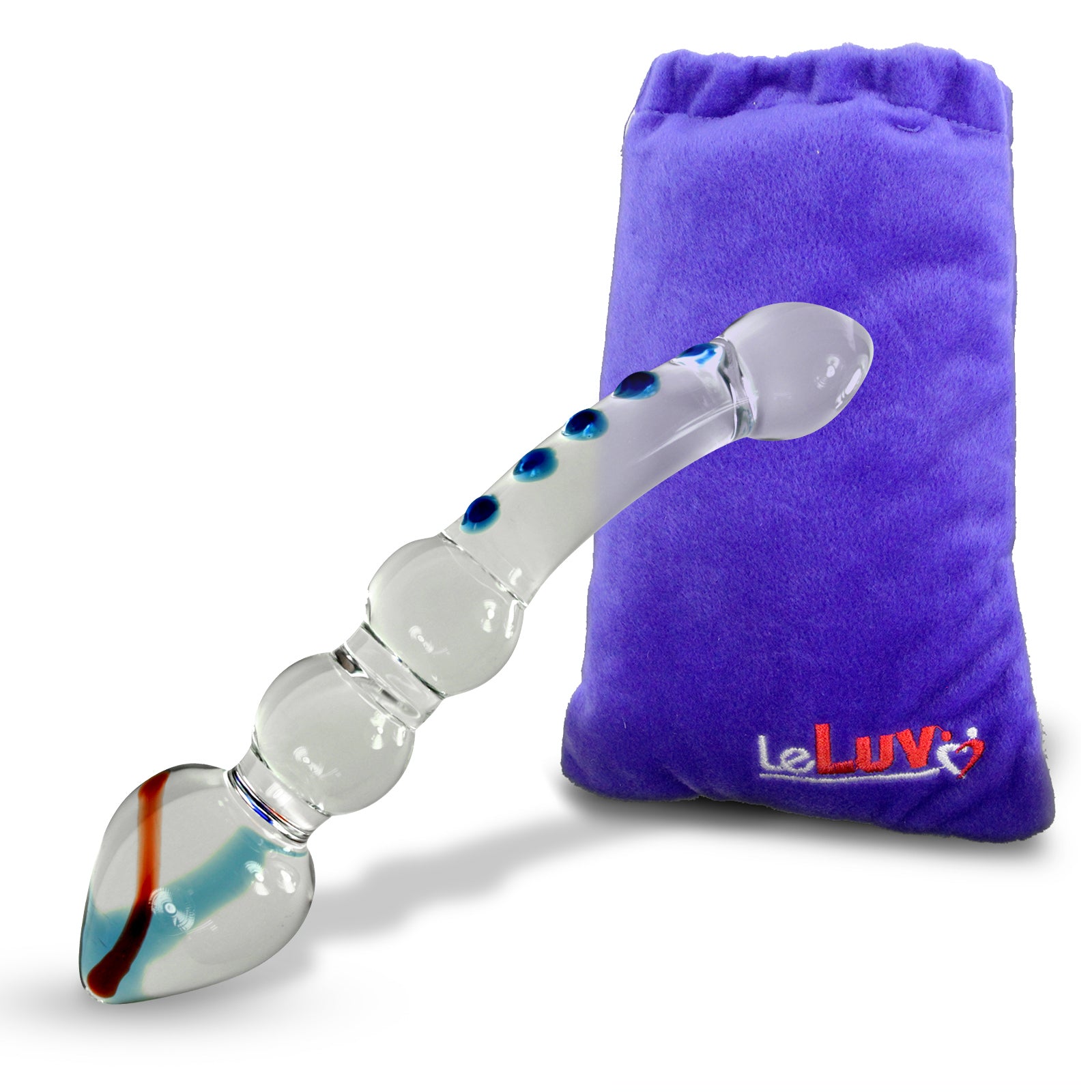 LeLuv Glass Didlo Wand with Pointed Large Tip, Two Bulbs, Curved Shaft