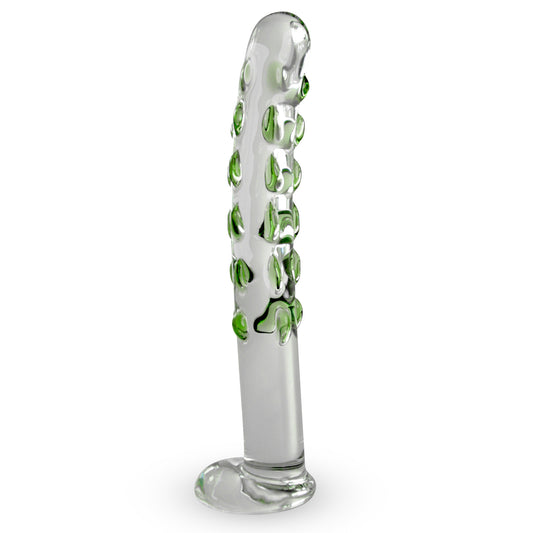LeLuv Rounded Tip Green Dots Skinny Long Curved Shaft Bulging Base Dildo