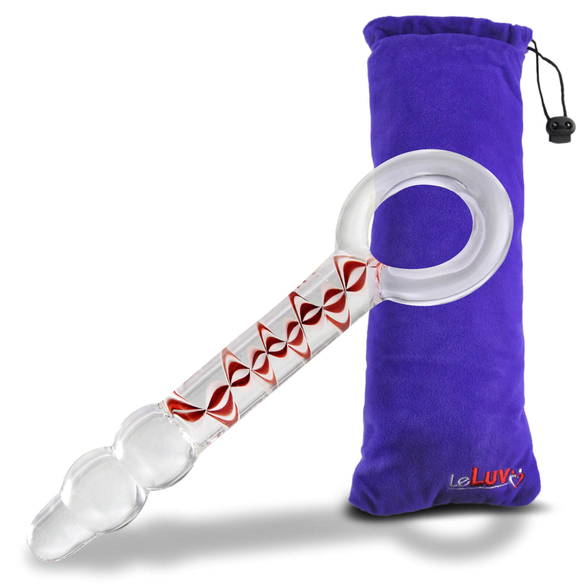 LeLuv Glass 8 Inch Helix Wand Ring Handle Dildo
