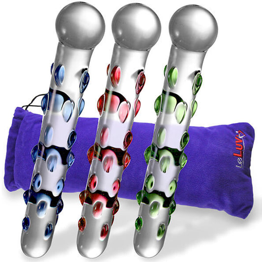 LeLuv Glass 8 Inch Pearly Shaft Beaded Tip Classic Dildo