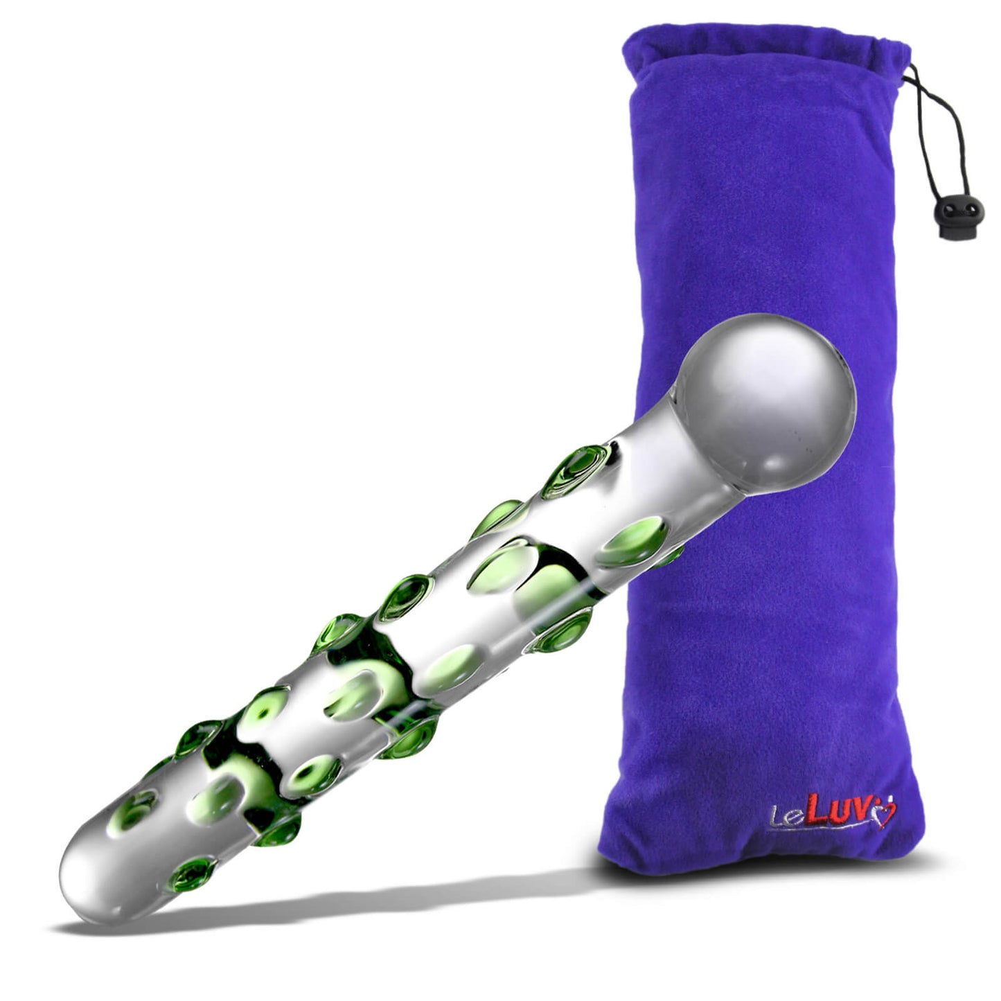 LeLuv Glass 8 Inch Pearly Shaft Beaded Tip Classic Dildo