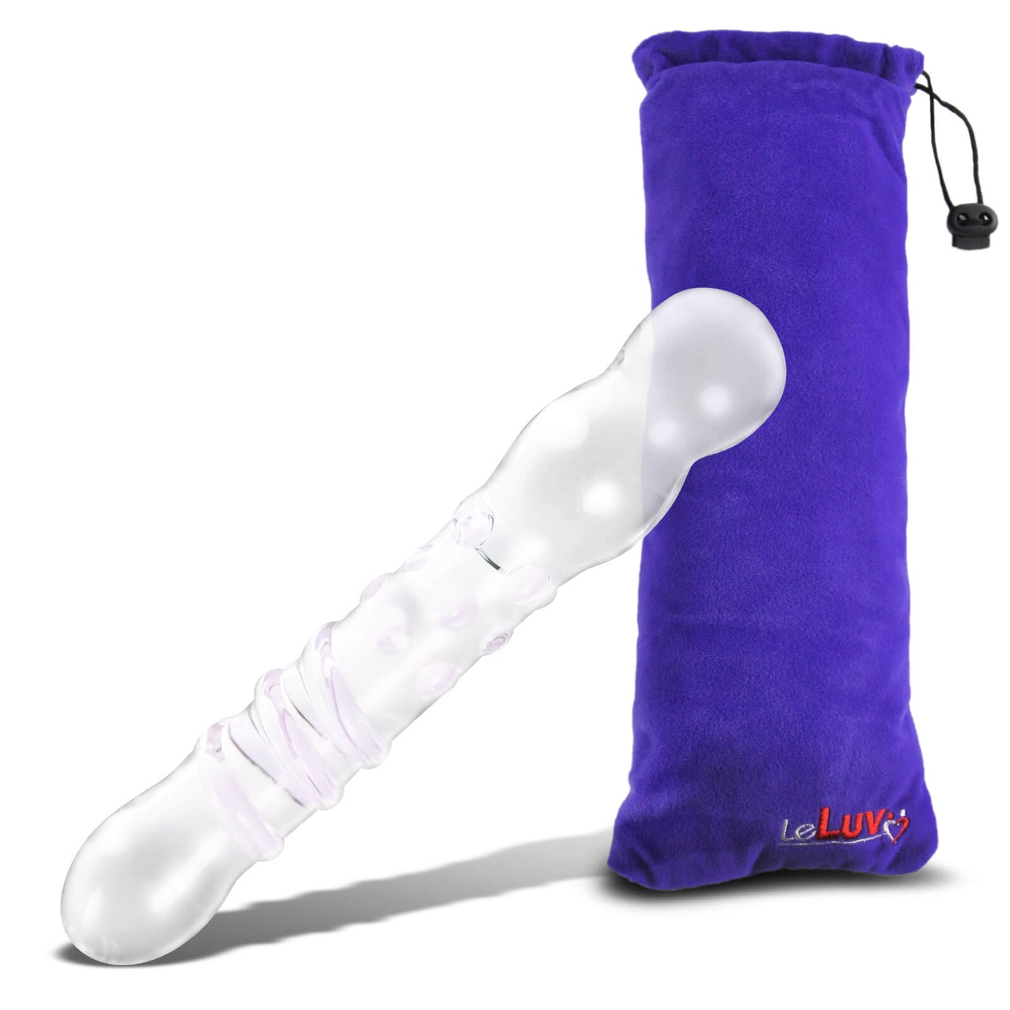 LeLuv Glass 7 Inch Swirls and Bumps Beaded Tips Dildo