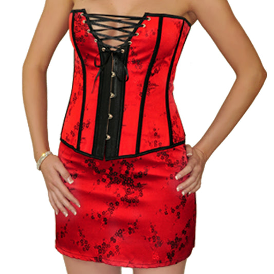Sultry Seductress Red Bustier Lingerie Boned Corset Set Plus Sizes