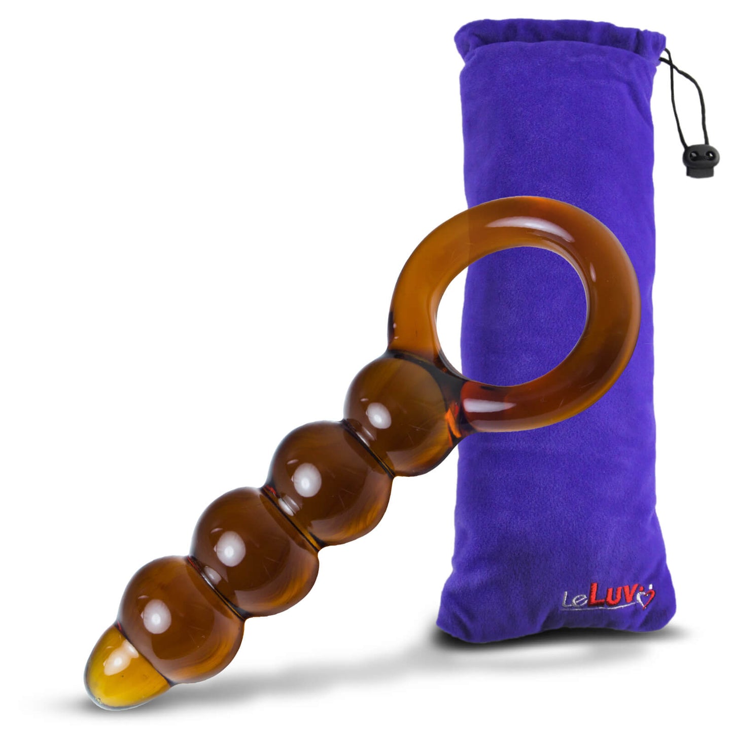 LeLuv Glass Ring Handle Beaded Shaft Dildo