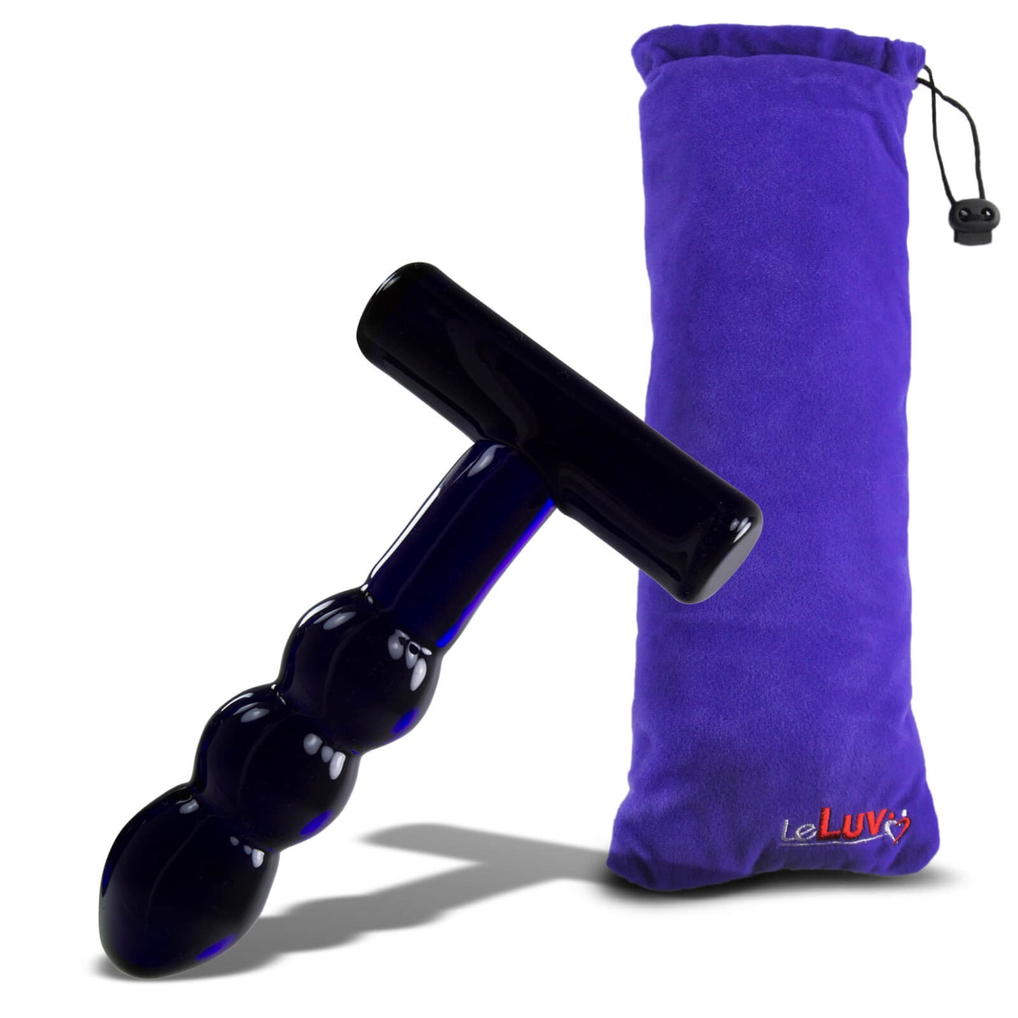 LeLuv Glass T-Bone Handle Bubbled Shaft Dildo