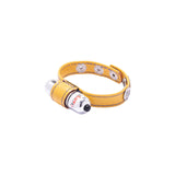 Eyro Vibrating Yellow Leather Cock Ring 3 Snap Adjustable Strap + BULLET