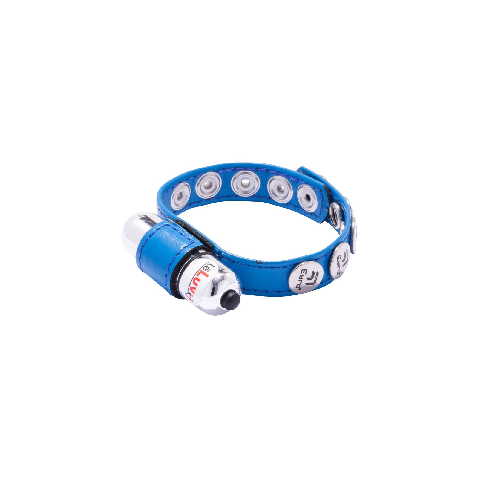 Eyro Vibrating Blue Leather Cock Ring 5 Snap Adjustable Strap Clitoral Vibe Penis Sex