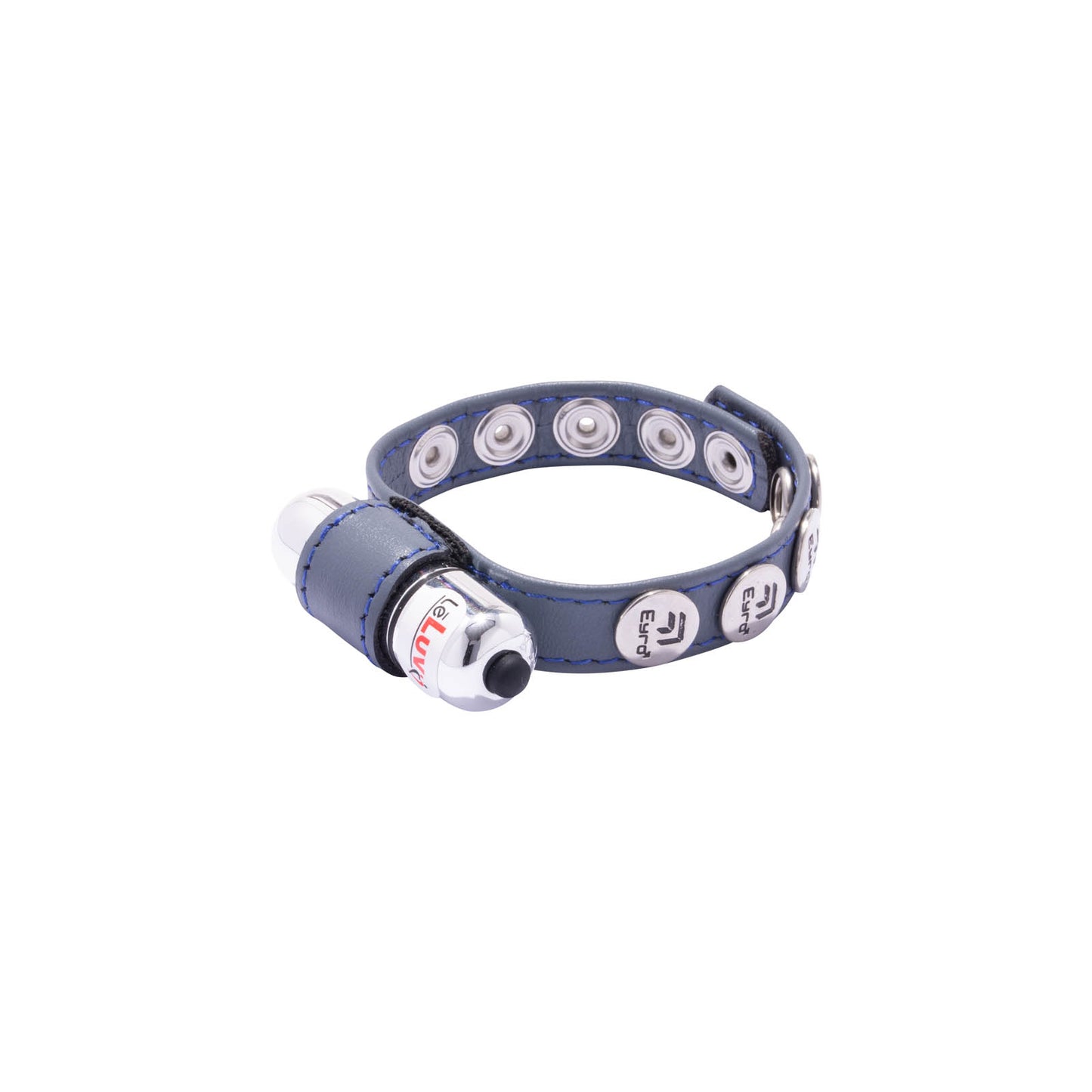 Eyro Vibrating Gray Leather Cock Ring 5 Snap Adjustable Strap