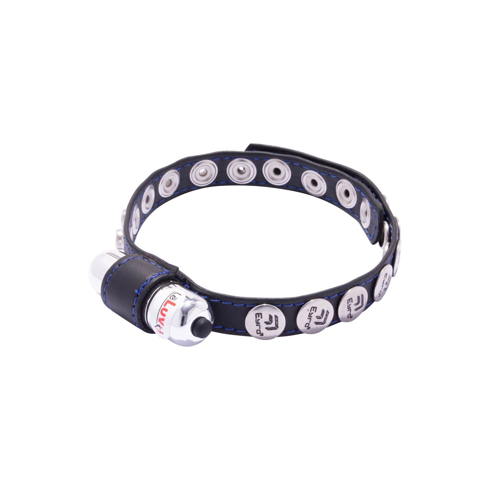 Eyro Vibrating Black Leather Cock Ring 10 Snap Adjustable Strap Clitoral Vibe Penis Sex