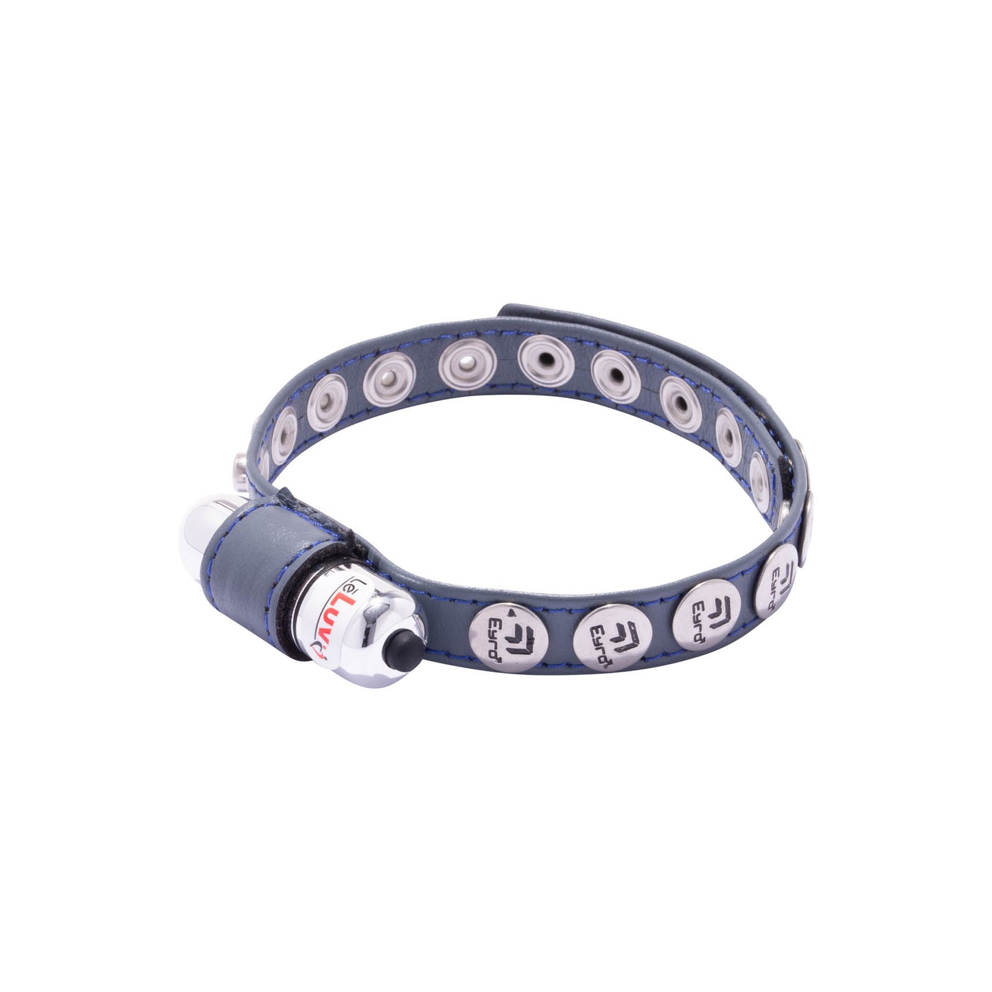 Eyro Vibrating Gray Leather Cock Ring 10 Snap Adjustable Strap