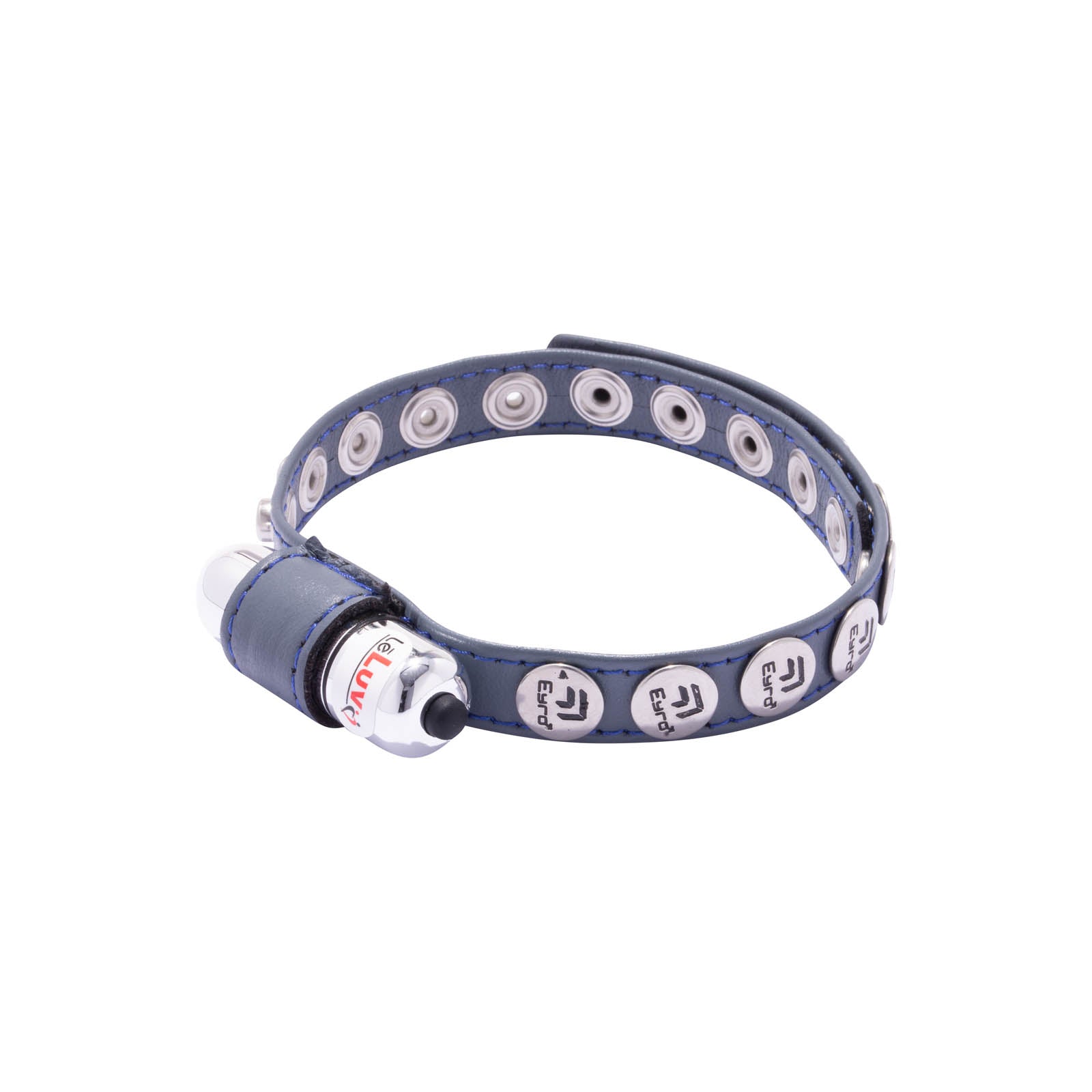 Eyro Vibrating Gray Leather Cock Ring 10 Snap Adjustable Strap