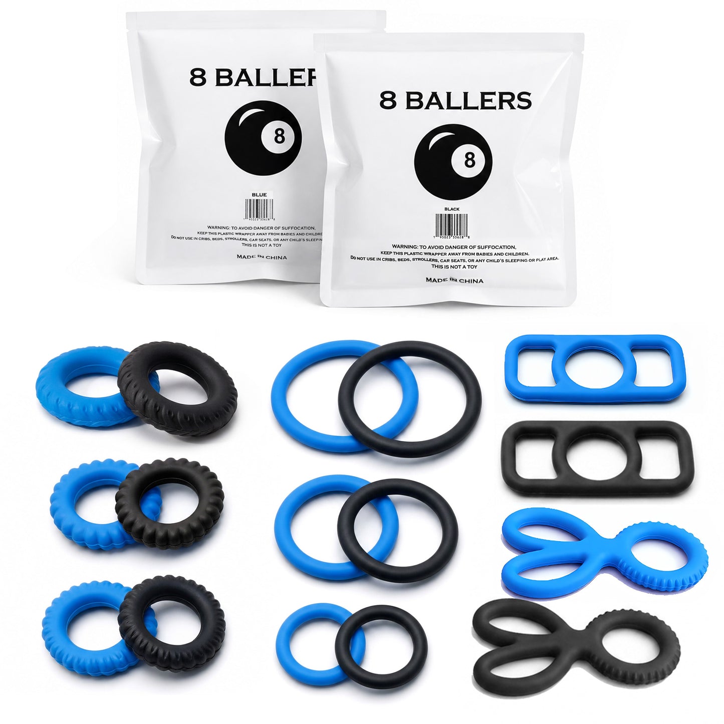 LeLuv® 8 Baller Stretch Silicone Performance Ring System – 8 Shapes, 3 Elasticity Levels (10A/15A/20A), Medical-Grade Non-Sticky Silicone, Multi-Fit Support, Discreet Packaging