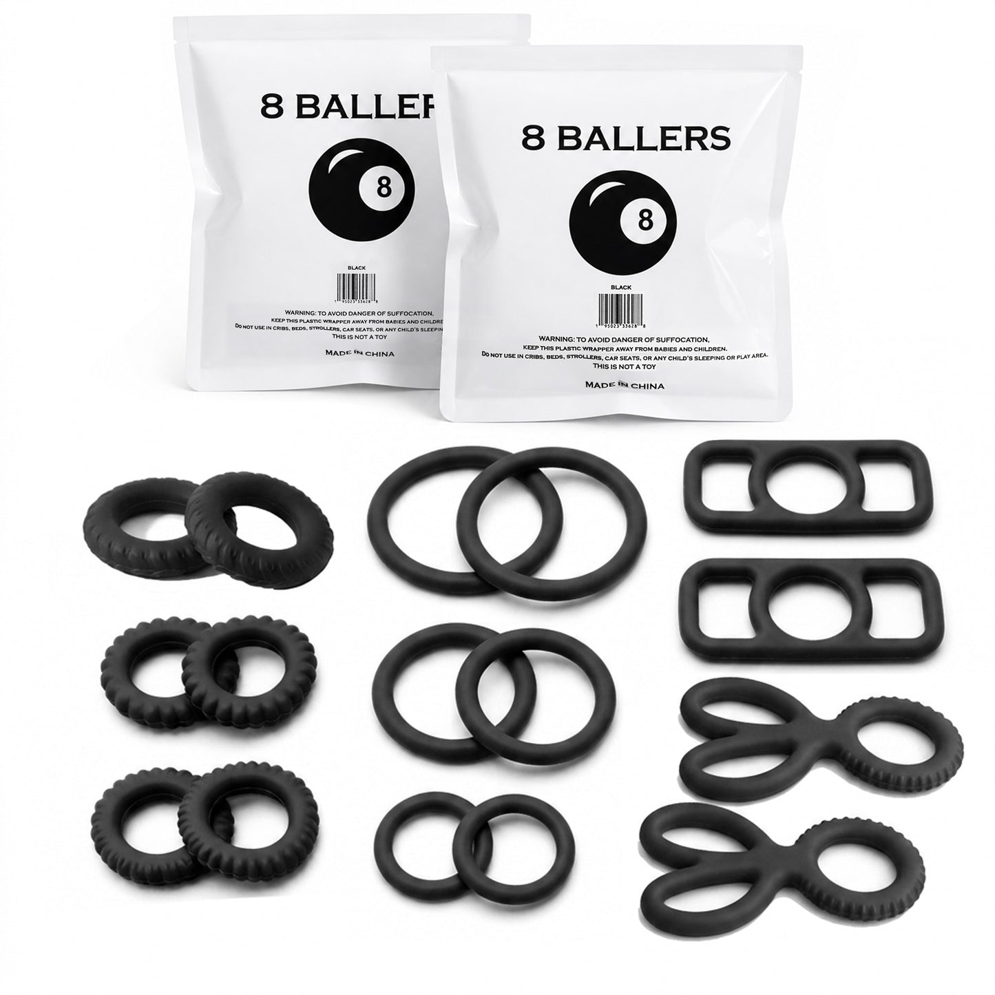 LeLuv® 8 Baller Stretch Silicone Performance Ring System – 8 Shapes, 3 Elasticity Levels (10A/15A/20A), Medical-Grade Non-Sticky Silicone, Multi-Fit Support, Discreet Packaging