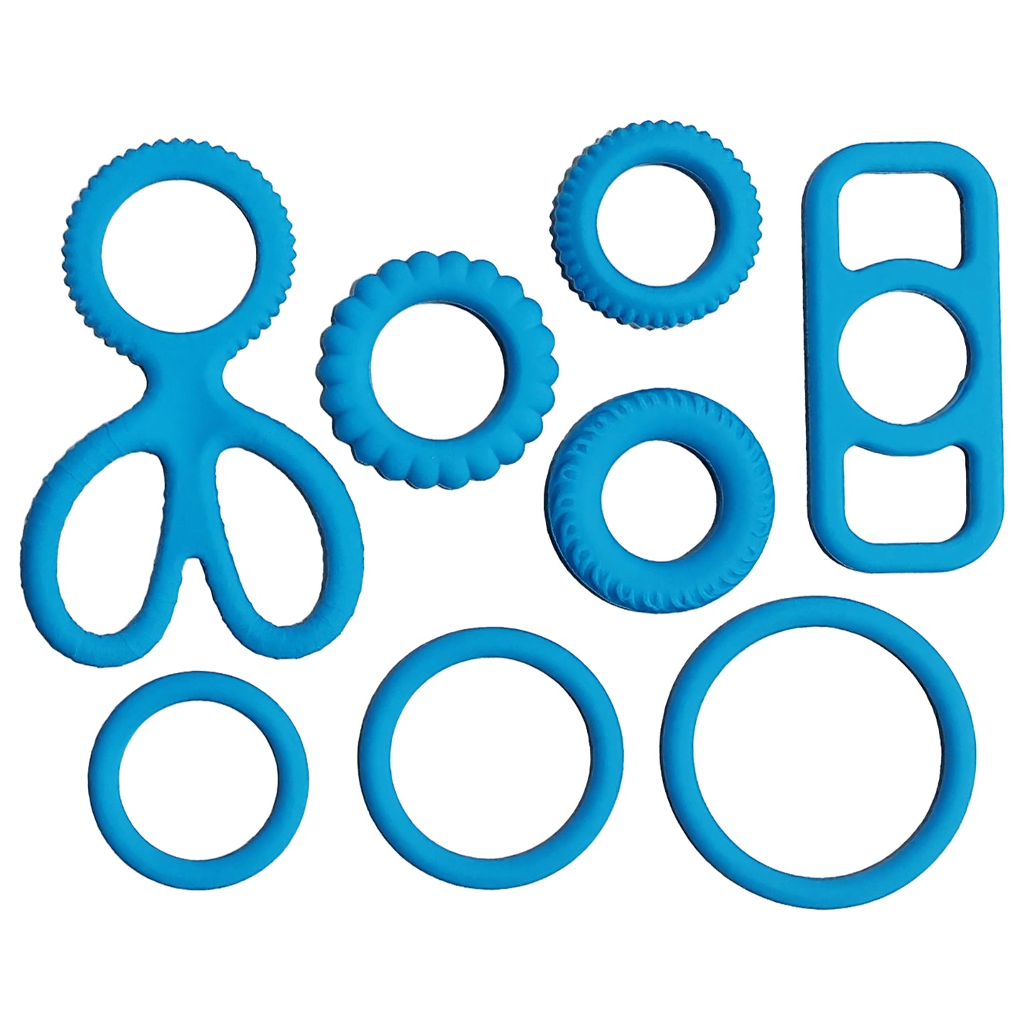 Silicone Cockring set of 8 (8 Ballers cock ring) - Blue