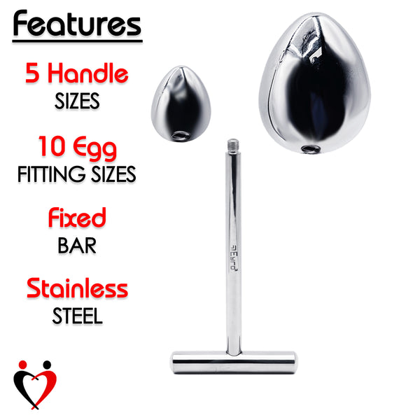 LeLuv Eyro Stainless Steel T-Shaped Anal/Prostate Massager - Choose 2in-6in Threaded Handle and 25mm -70mm Egg Option