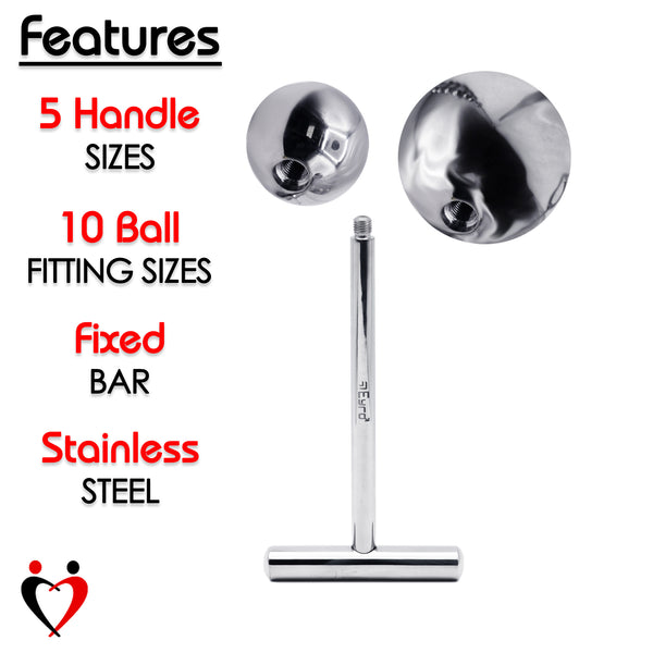 LeLuv Eyro Stainless Steel T-Shaped Anal/Prostate Massager - Choose 2in-6in Threaded Handle and 25mm -70mm Ball Option