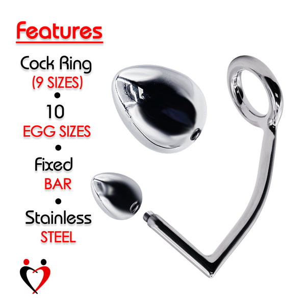 LeLuv Eyro Anal Hook with Cock Ring and Egg | Stainless Steel Prostate Massager