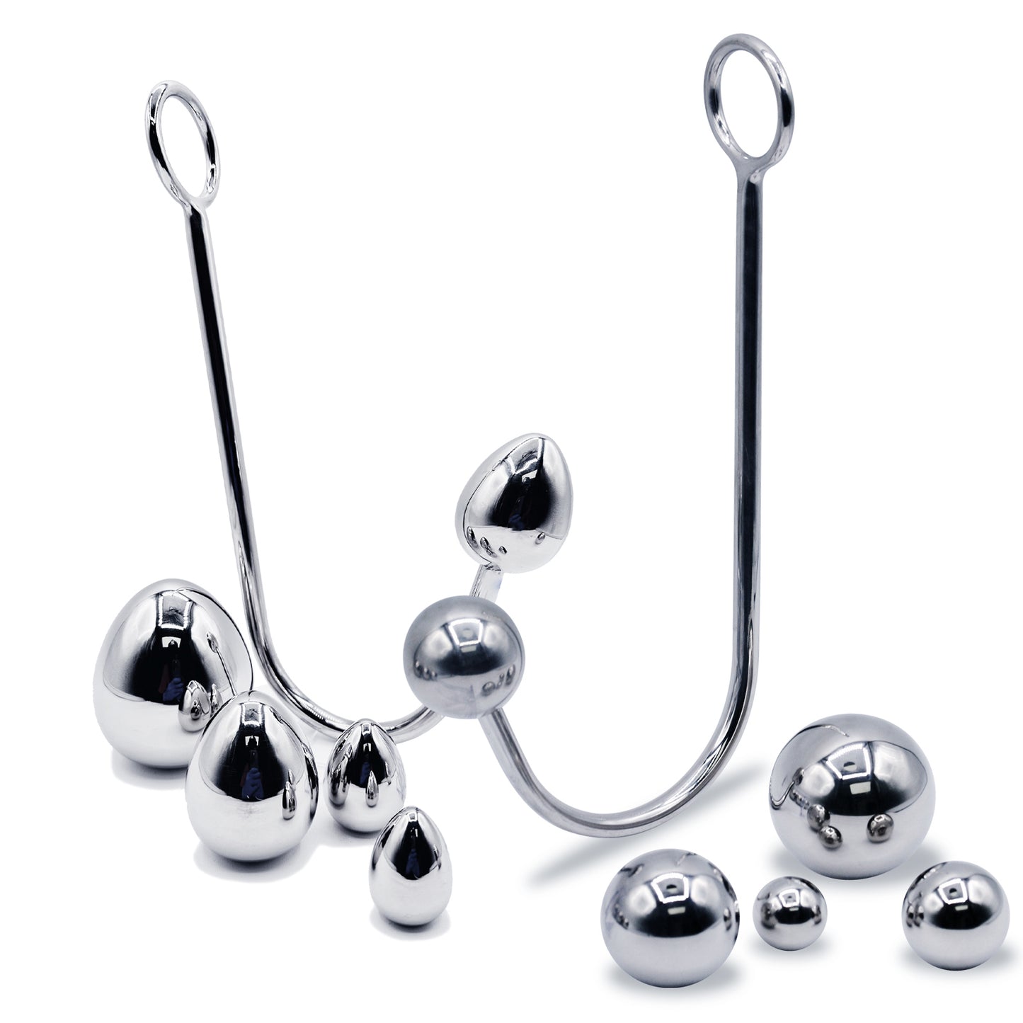 LeLuv Eyro Stainless Steel Anal Hook with Rope Ring - Choose 25-70mm Ball or Egg Fitting