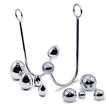 LeLuv Eyro Stainless Steel Anal Hook with Rope Ring - Choose 25-70mm Ball or Egg Fitting