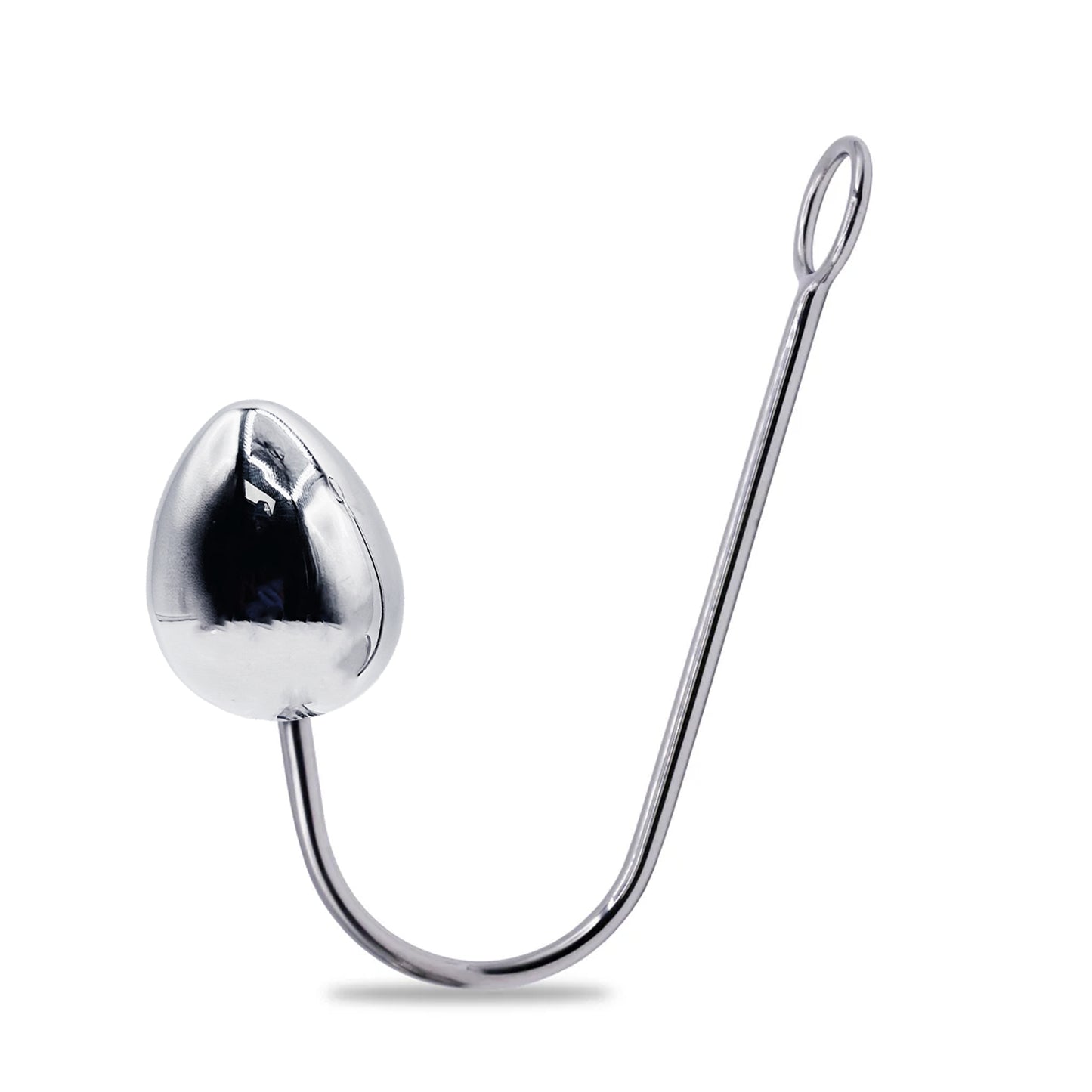 Eyro Stainless Steel Anal Hook with Rope Ring - 65mm Egg