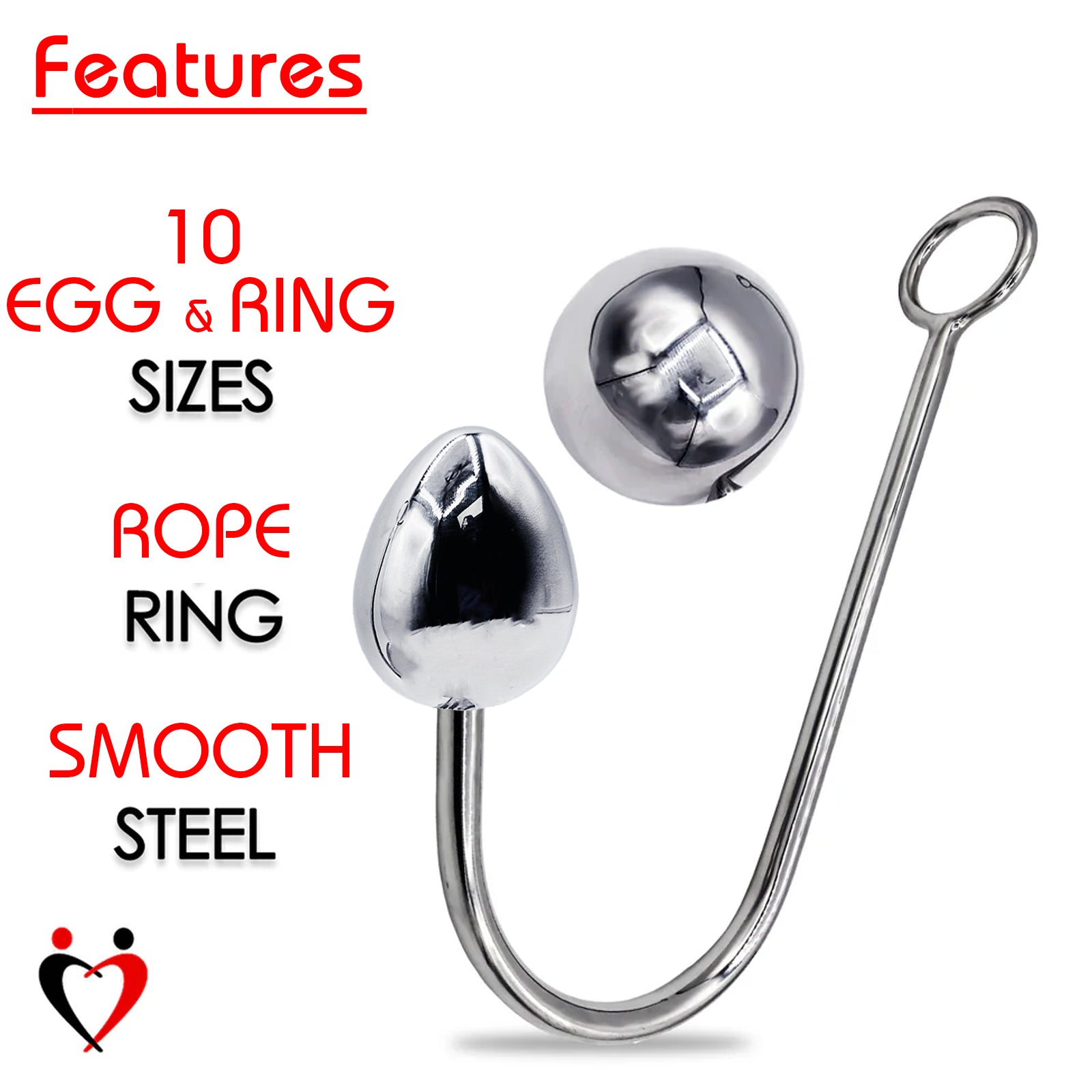 LeLuv Eyro Stainless Steel Anal Hook with Rope Ring - Choose 25-70mm B LeLuv Eyro Stainless Steel Anal Hook with Rope Ring - Choose 25-70mm B
