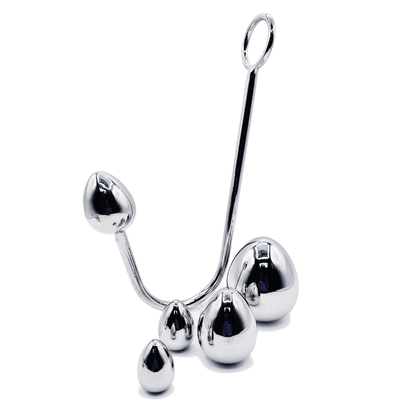 LeLuv Eyro Stainless Steel Anal Hook with Rope Ring - Choose 25-70mm Ball or Egg Fitting