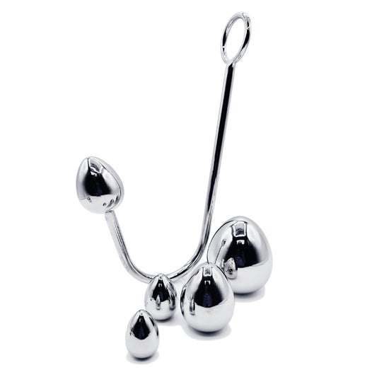 LeLuv Eyro Stainless Steel Anal Hook with Rope Ring - Choose 25-70mm Ball or Egg Fitting