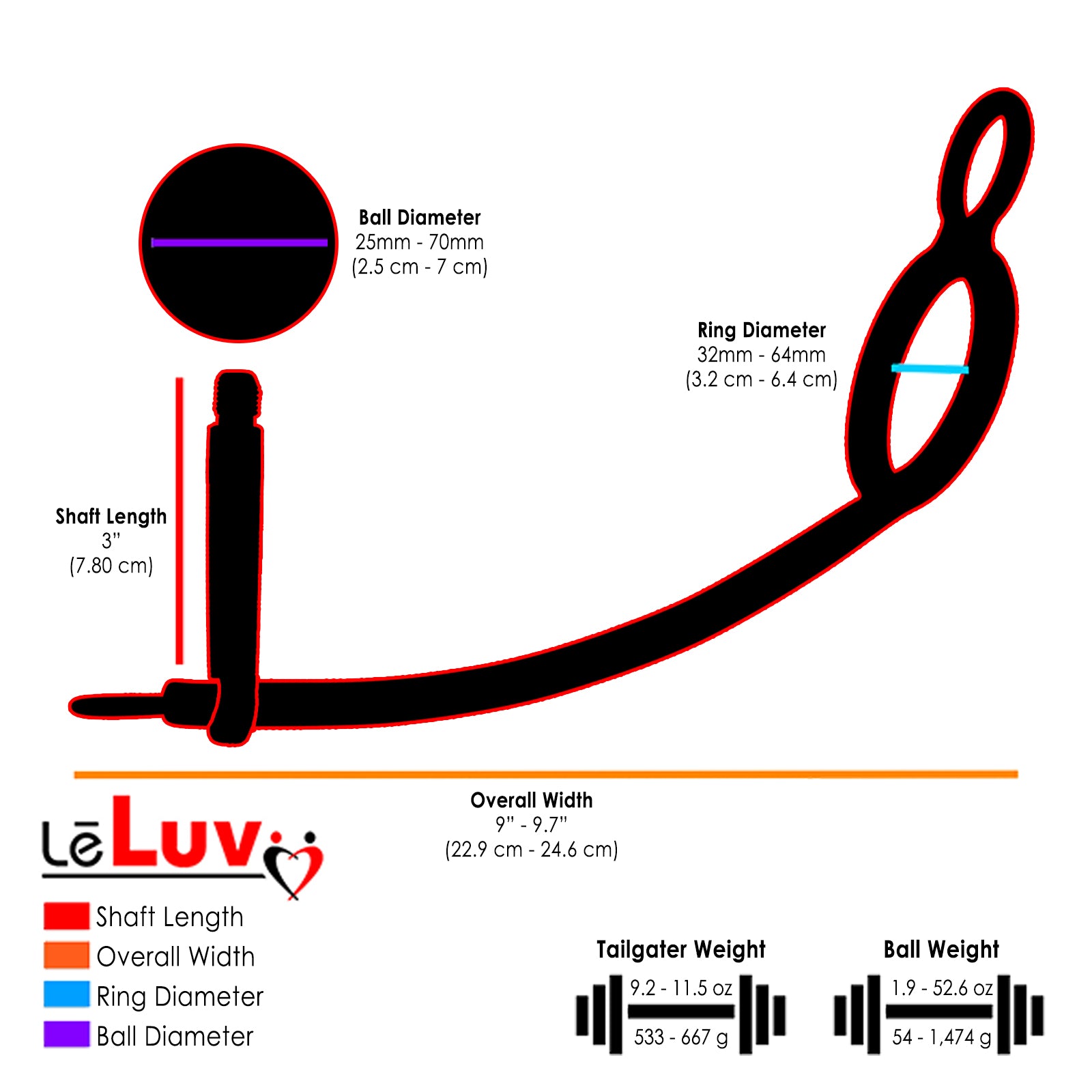 LeLuv Eyro Stainless Steel Adjustable Tailgater - Choose 32mm-64mm Cock Ring and Optional Anal Fitting - 25mm-70mm Steel Ball 