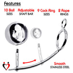 LeLuv Eyro Stainless Steel Adjustable Tailgater - Choose 32mm-64mm Cock Ring and Optional Anal Fitting - 25mm-70mm Steel Ball 