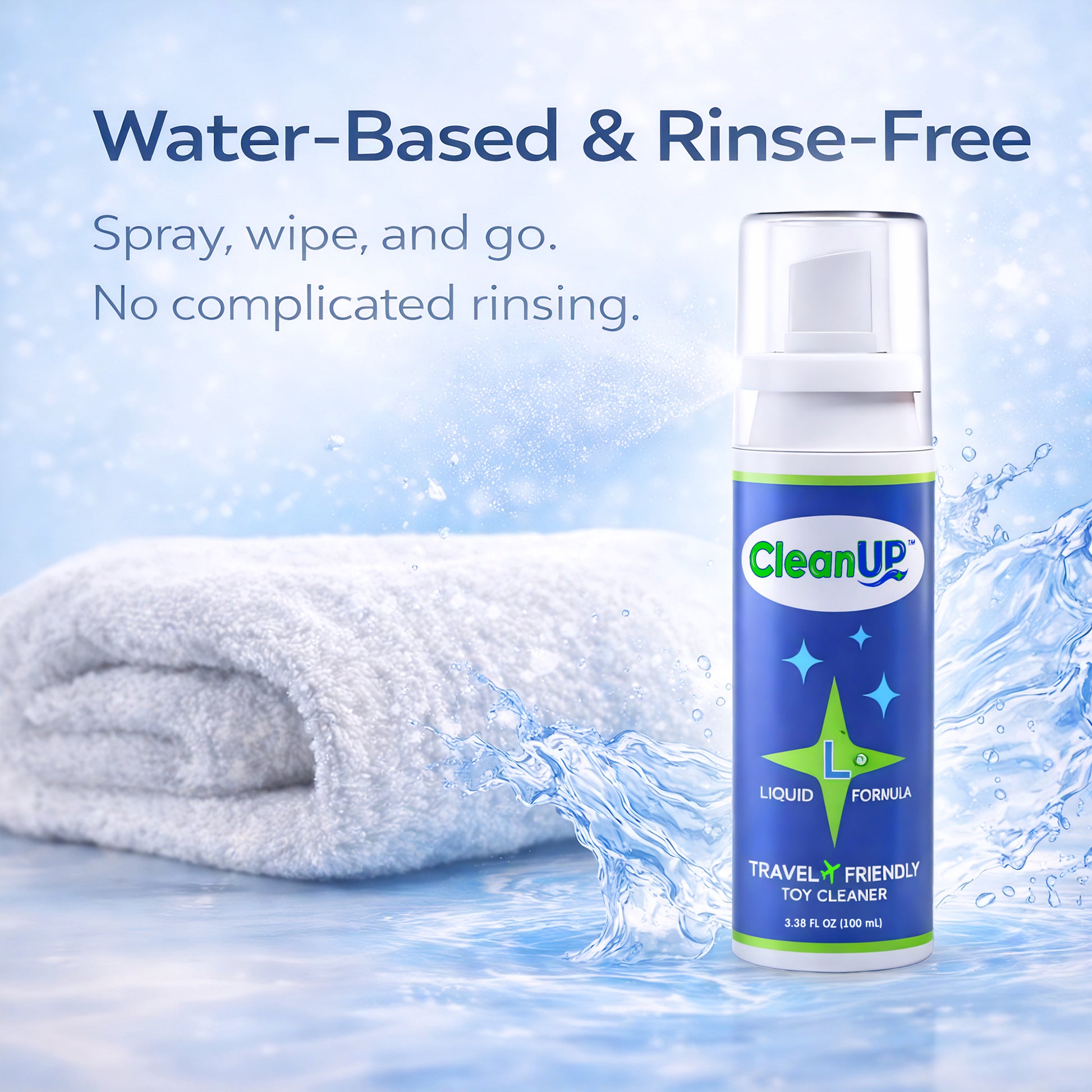 CleanUp™ Toy Cleaner Spray – Water-Based, Residue-Free Intimate Toy Cleaner, Safe for Silicone & Latex, Odor Eliminating Formula with Fresh Finish – Gentle Daily Clean