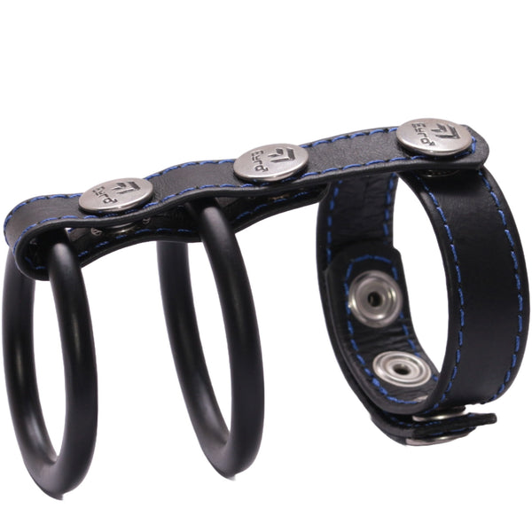 Eyro Gates of hell 3-Snap Black Leather Adjustable Strap with 3-Snap Ring Holder with 2 Black rings