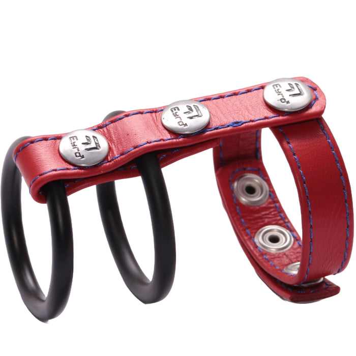 Eyro Gates of hell 3-Snap Red Leather Adjustable Strap with 3-Snap Ring Holder with 2 Red rings