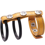 Eyro Gates of hell 3-Snap Yellow Leather Adjustable Strap with 3-Snap Ring Holder with 2 Blue rings